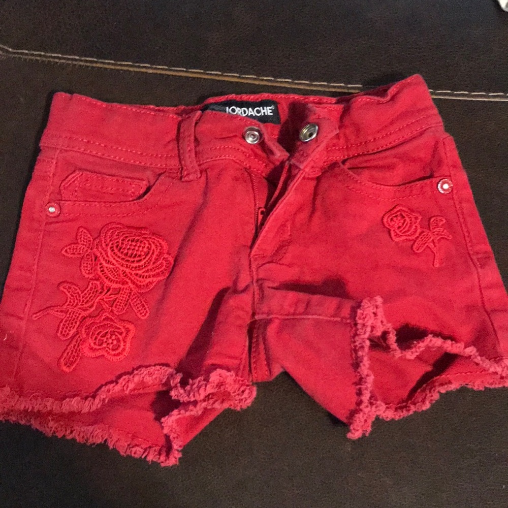 Red jean shorts